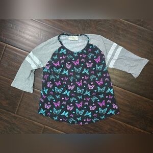 Bobbie Brooks Girls 3/4 Sleeve Butterfly Print Shirt Large